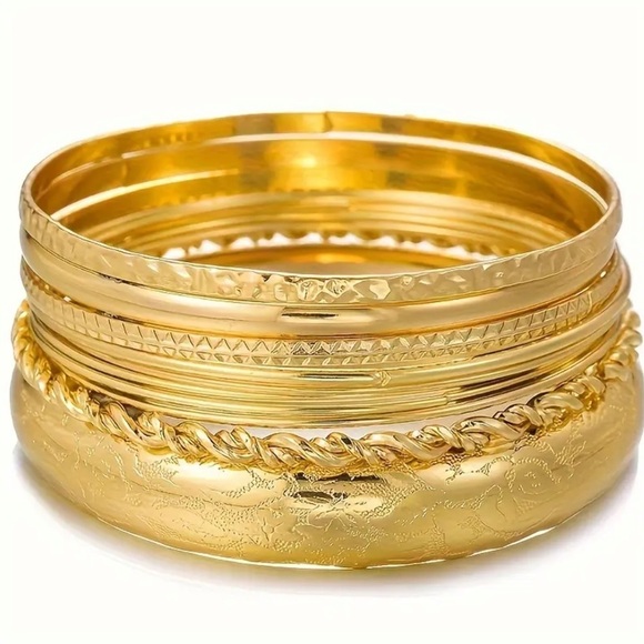 Gold Textured Bracelet Set - Picture 1 of 7